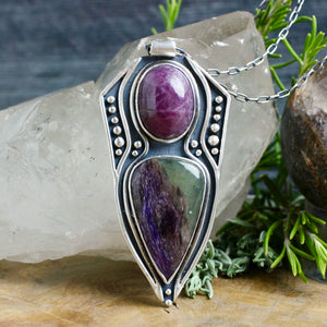 Voyager Shield Necklace // Ruby + Charoite - Acid Queen Jewelry