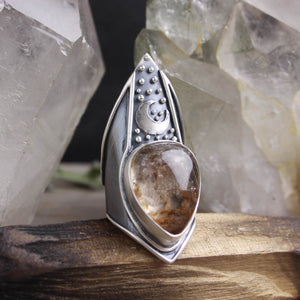 Moon Shield Ring // Lodolite - Size 9.75