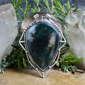 Serpentine Voyager Necklace // Moss Agate - Acid Queen Jewelry