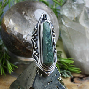 Amplifier Ring // Moss Agate- Size 6 - Acid Queen Jewelry