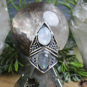 Eldreth Ring  // Moonstone + Labradorite - Size 8.5 - Acid Queen Jewelry