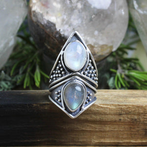 Eldreth Ring  // Moonstone + Labradorite - Size 8.5 - Acid Queen Jewelry
