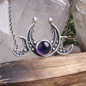 Triple Moon Goddess Necklace // Amethyst