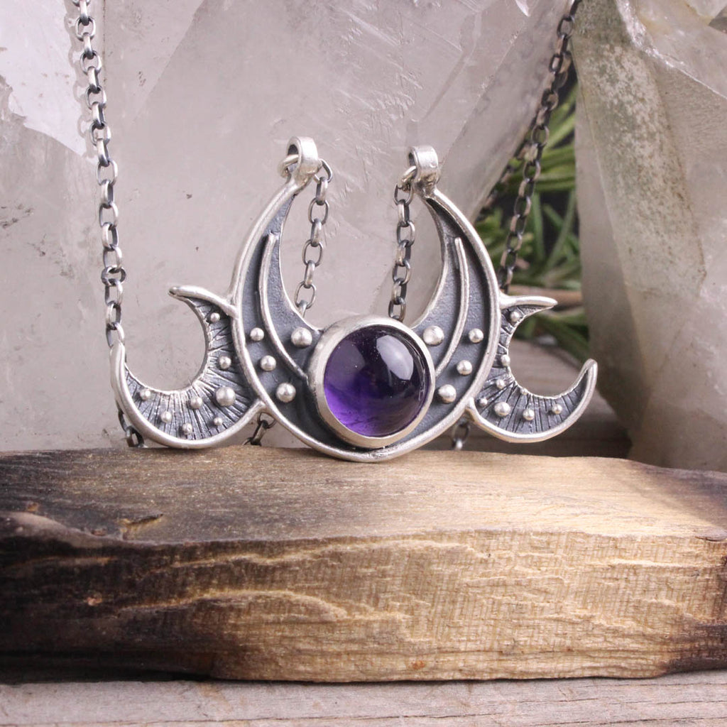 Triple Moon Goddess Necklace // Amethyst - Acid Queen Jewelry