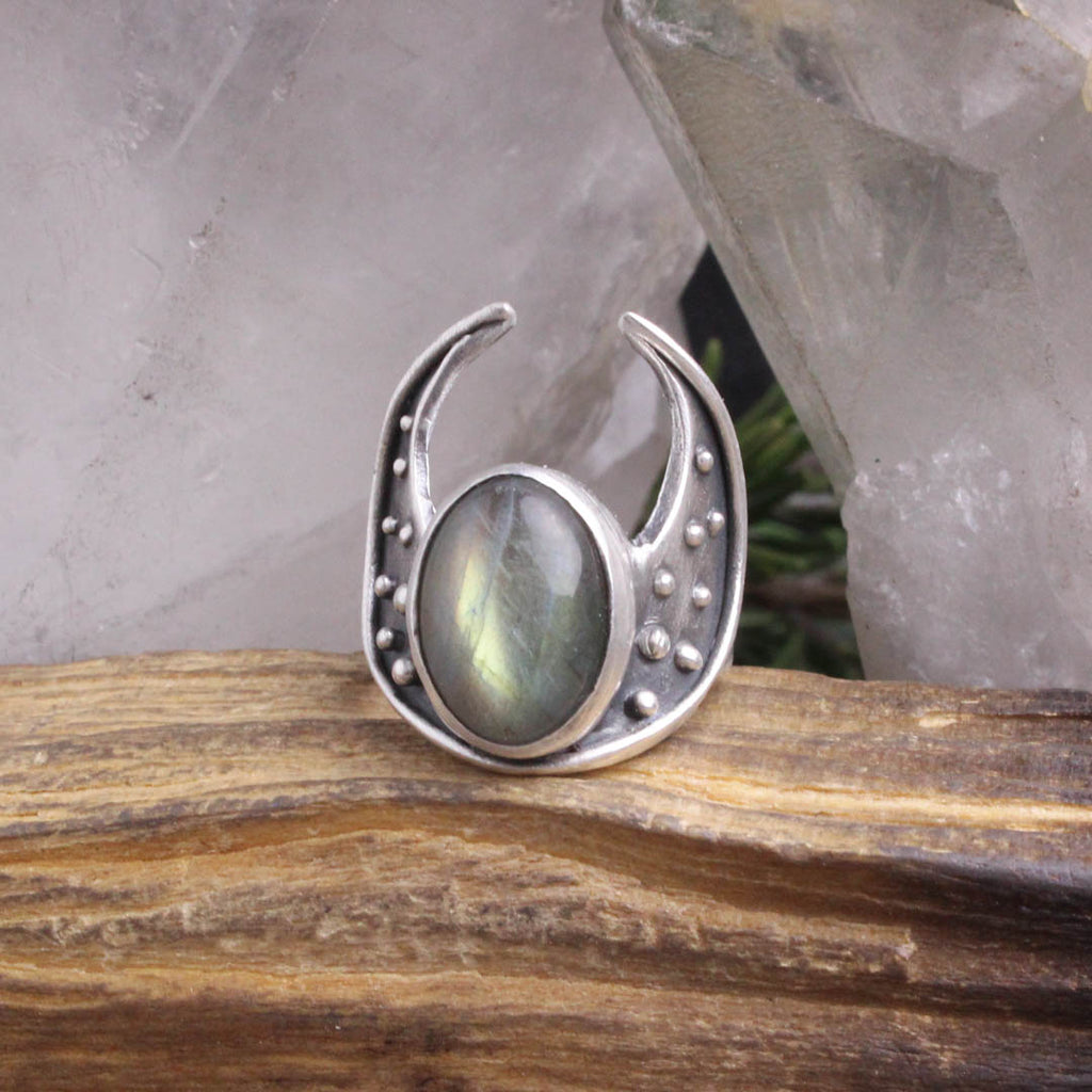 Crescent Moon Warrior Ring // Labradorite - Acid Queen Jewelry