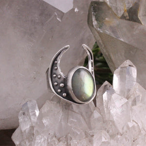Crescent Moon Warrior Ring // Labradorite