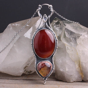 Serpentine Voyager Necklace // Carnelian + Mexican Fire Opal