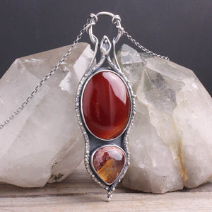 Serpentine Voyager Necklace // Carnelian + Mexican Fire Opal