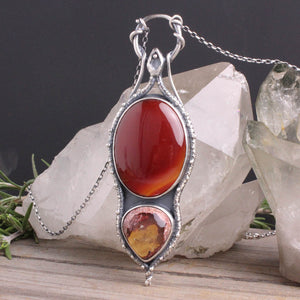 Serpentine Voyager Necklace // Carnelian + Mexican Fire Opal