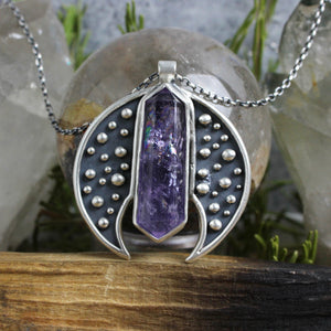 Voyager Moon Necklace // Double Terminated Amethyst Point - Acid Queen Jewelry