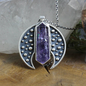 Voyager Moon Necklace // Double Terminated Amethyst Point - Acid Queen Jewelry