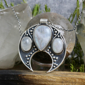 Voyager Moon Necklace // Triple Rainbow Moonstone - Acid Queen Jewelry
