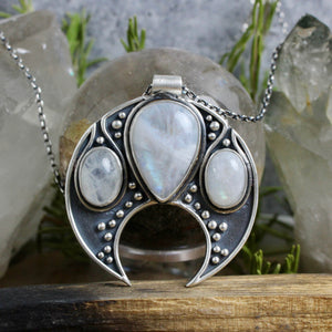 Voyager Moon Necklace // Triple Rainbow Moonstone - Acid Queen Jewelry