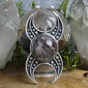 Voyager Triple Moon Goddess Necklace // Lodolite - Acid Queen Jewelry