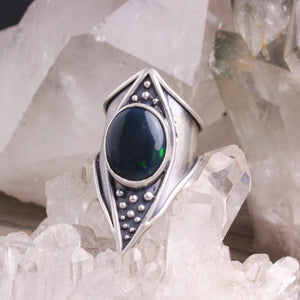 Warrior Shield Ring // Black Opal  - Size 8.5