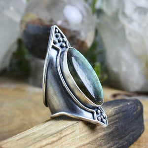 Warrior Shield Ring // Labradorite - Size 10 - Acid Queen Jewelry