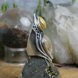 Warrior Shield Ring // Double Rutilated Quartz  - Size 8.5 - Acid Queen Jewelry