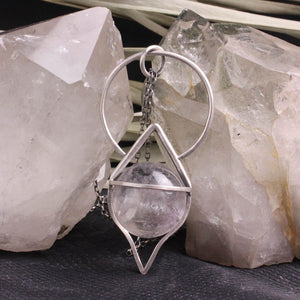 Crystal Ball Pendulum Necklace // Inclusion Quartz