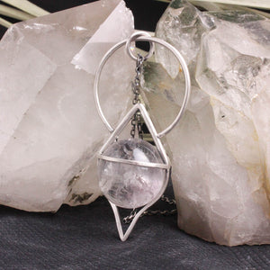 Crystal Ball Pendulum Necklace // Inclusion Quartz