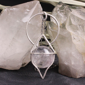 Crystal Ball Pendulum Necklace // Inclusion Quartz