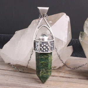 Crystal Drop Necklace // Green Fuschite + Seraphinite (Capricorn Collection)
