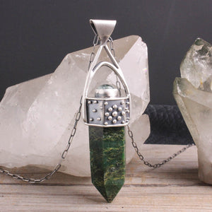 Crystal Drop Necklace // Green Fuschite + Seraphinite (Capricorn Collection)