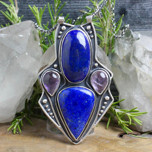 Empress Chest Shield Necklace // Lapis Lazuli and Amethyst - Acid Queen Jewelry