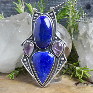 Empress Chest Shield Necklace // Lapis Lazuli and Amethyst - Acid Queen Jewelry