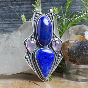 Empress Chest Shield Necklace // Lapis Lazuli and Amethyst - Acid Queen Jewelry