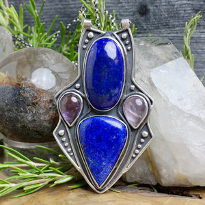 Empress Chest Shield Necklace // Lapis Lazuli and Amethyst - Acid Queen Jewelry
