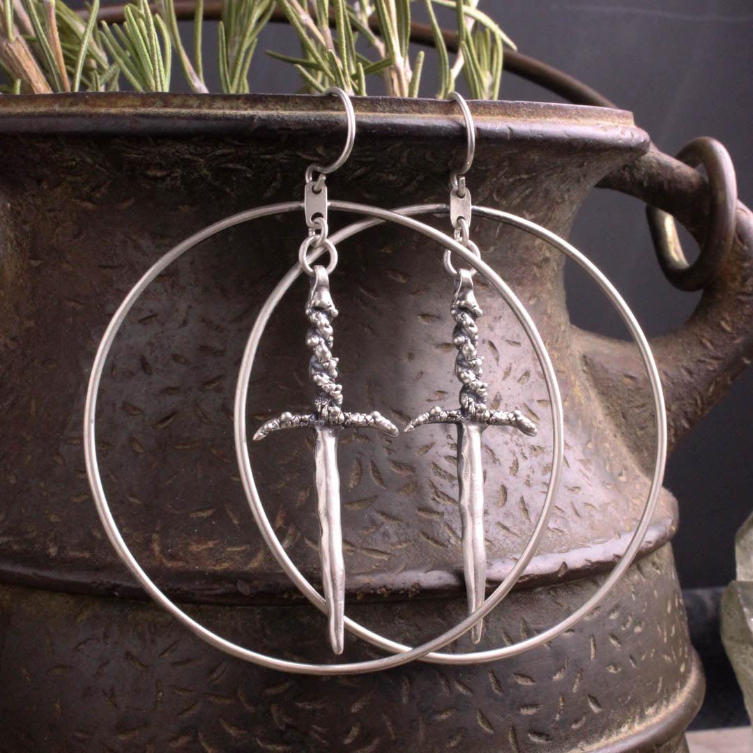 Ritual Dagger Hoop Earrings Acid Queen Jewelry