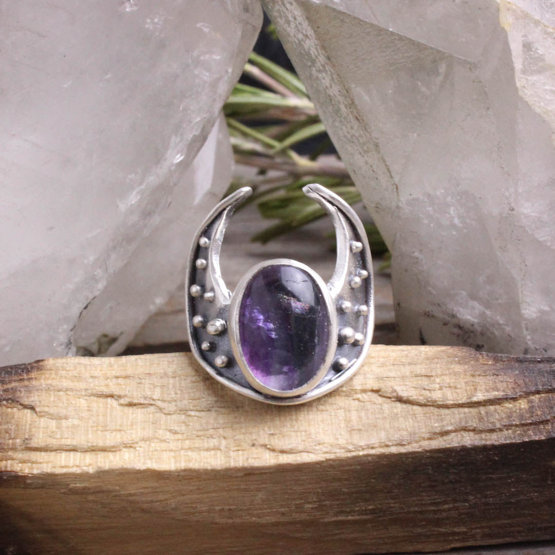 Crescent Moon Warrior Ring // Rainbow Fluorite