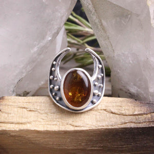 Crescent Moon Warrior Ring  // Amber