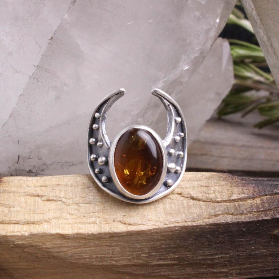 Crescent Moon Warrior Ring  // Amber