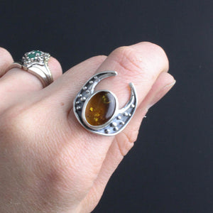 Crescent Moon Warrior Ring  // Amber