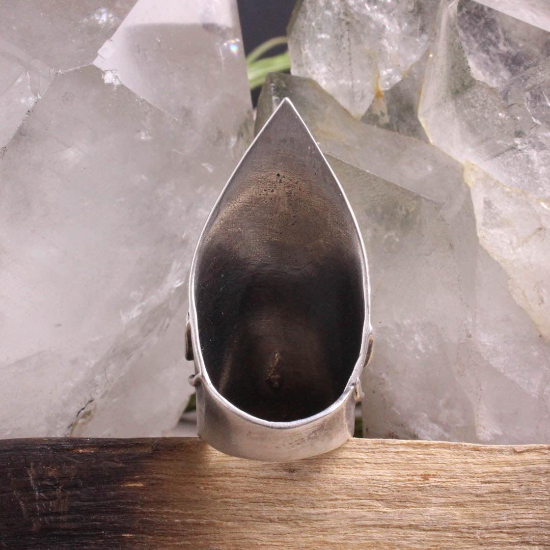 Moon Phase Shield Ring // Black Obsidian Sheen - Acid Queen Jewelry