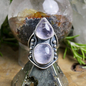Warrior Mini Shield Ring // Double Kunzite  - Size 9 - Acid Queen Jewelry