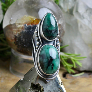 Warrior Shield Ring // Double Emerald - Size 7.25 - Acid Queen Jewelry