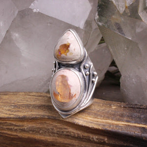 Warrior Shield Ring // Double Mexican Fire Opal - Size 6