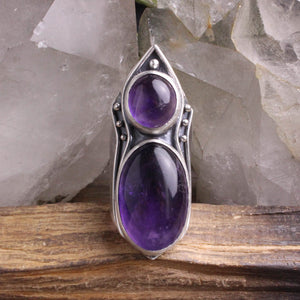 Warrior Shield Ring // Double Amethyst - Size 6