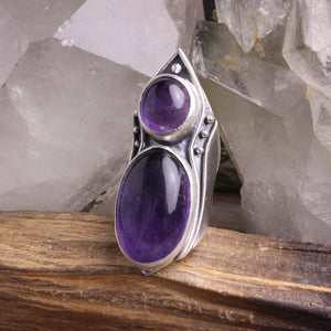 Warrior Shield Ring // Double Amethyst - Size 6