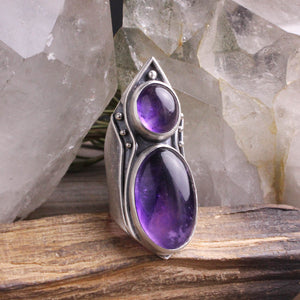 Warrior Shield Ring // Double Amethyst - Size 6