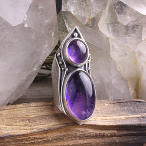 Warrior Shield Ring // Double Amethyst - Size 6