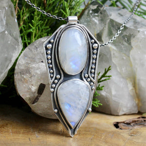 Voyager Shield Necklace // Double Rainbow Moonstone - Acid Queen Jewelry