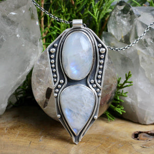 Voyager Shield Necklace // Double Rainbow Moonstone - Acid Queen Jewelry