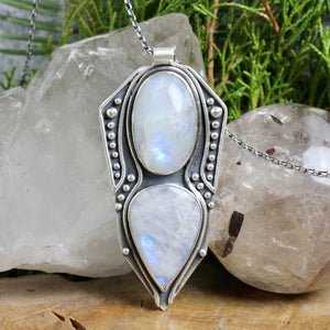 Voyager Shield Necklace // Double Rainbow Moonstone - Acid Queen Jewelry