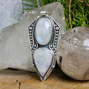 Voyager Shield Necklace // Double Rainbow Moonstone - Acid Queen Jewelry