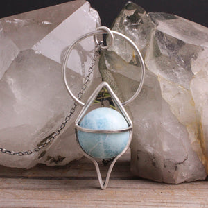 Crystal Ball Pendulum Necklace // Larimar