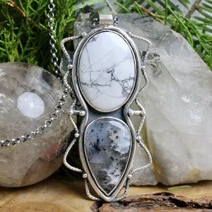 Serpentine Voyager Necklace // Howlite + Dendrtitic Quartz - Acid Queen Jewelry