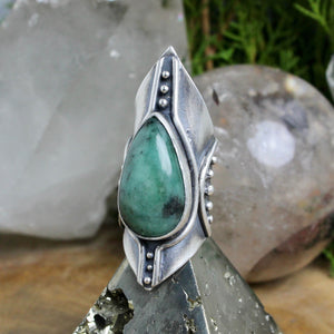 Warrior Shield Ring // Emerald - Size 6.5 - Acid Queen Jewelry